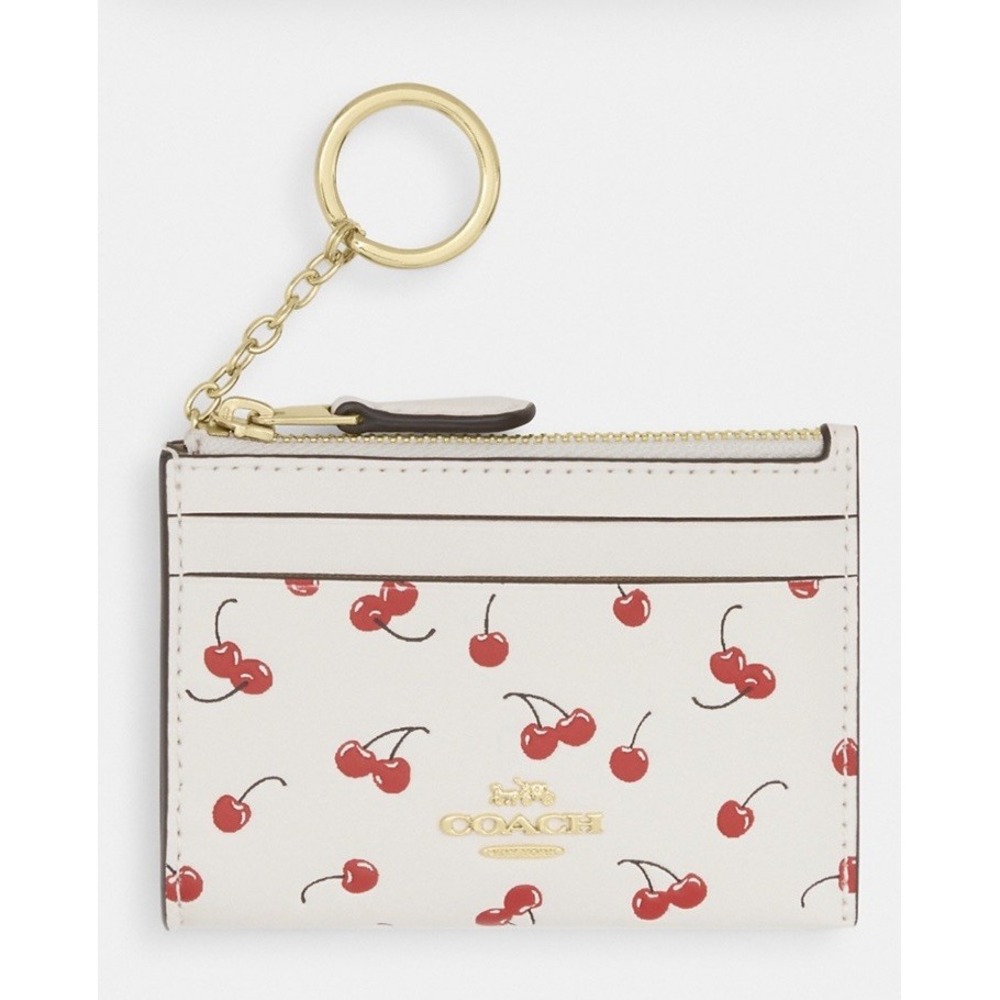NWT Coach Mini Skinny Id Case In Leather With Cherry Print CFA32